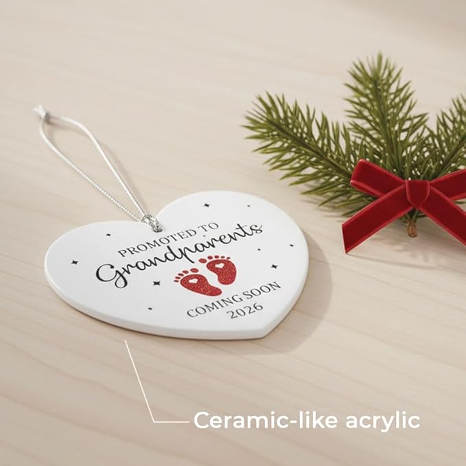 Grandparents Ornament, Baby Coming Soon 2026, Baby Announcement Christmas Ornament for New Parents, Expecting Couple, Promoted to Grandparents Gift, Baby Reveal Keepsake Decor