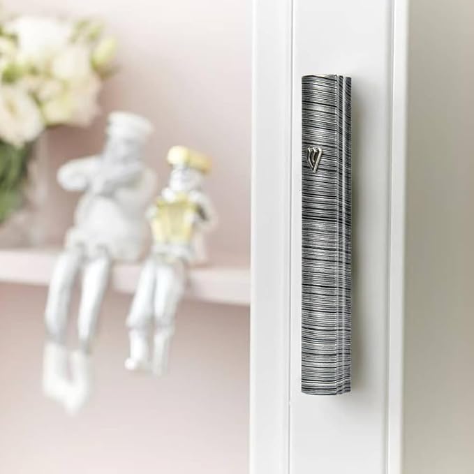 My Daily Styles Aluminum Mezuzah Case for Door Decorative Modern Mezuzah Case Contemporary Striped and Holder Doorpost Easy Installation 6.5" (Large Grey)