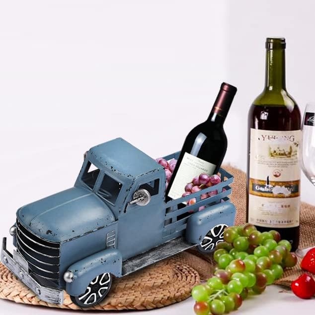 Blue Truck Decor Metal Small Cute Farm Car Decor Vintage Tree Flowers Handcrafted Decor Blue Metal Car Gift Boxes Pickup Truck Model