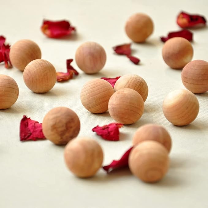 30pcs Cedar Blocks for Clothes Storage Natural Aromatic Cedar Balls Closet Freshener Clothes Protection Mustiness Prevention with Satin Bag, Small