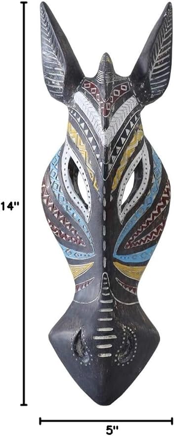 OTARTU 5 by 14 inch African Animal Zebra Mask Wall Decor Sculpture Hand Carved Geometric on Surface,Africa Tribe Style (Zebra)