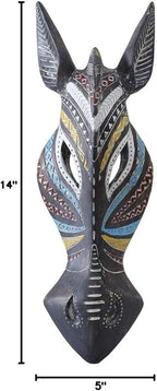 OTARTU 5 by 14 inch African Animal Zebra Mask Wall Decor Sculpture Hand Carved Geometric on Surface,Africa Tribe Style (Zebra)