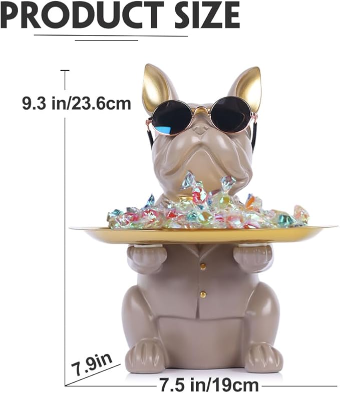 Modern Decor Resin Gray Bulldog Tray Statue Tray Storage Key Holder Candy Jewelry Earrings Tray Suitable for Home Decor Modern Art Dining Table Decor Office Small Object Tray (Gray)