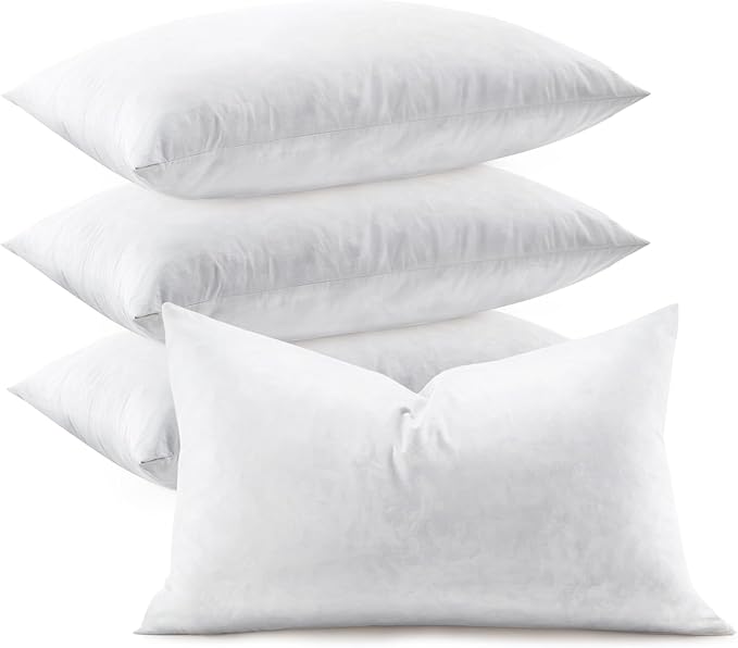 Feather Throw Pillow Inserts Set of 4, Soft Fluffy Rectangle 12 x 20 Inches Decorative Pillow Insert, Feather and Down Filled Euro Pillows for Bed, Couch and Cushion