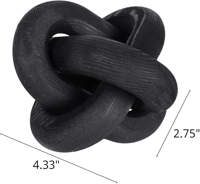 Wood Knot Chain Link Decor - 3 Link Boho Wooden Hand Carved Decorative Wooden Links Knots for Coffee Table Entryway Modern Farmhouse Shelf Decoration (Black)