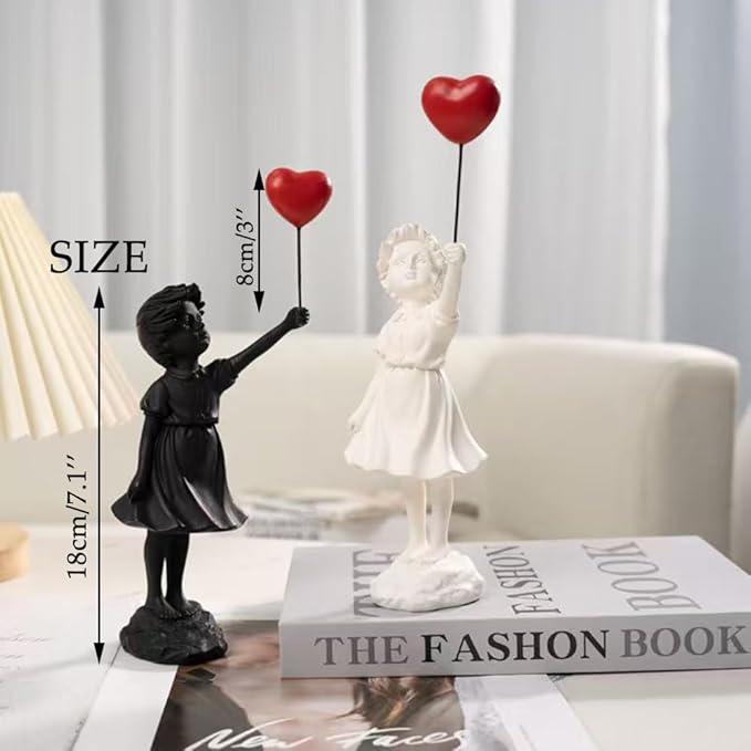 Banksy Street Graffiti Art Statue,Love Balloon Girl Statue,Room Decor Statue,Resin Statue Ornaments,Living Room Dining Desk Decorations,Bookshelf Decorative Objects,Modern Home Decor(Black)