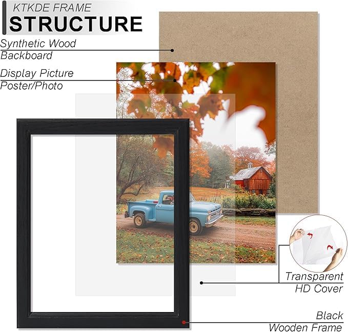 KTKDE 8x10 Picture Frame Set of 5, Wooden frames Black, Vertical & Horizontal Wall Hanging for Wall or Tapletop Display,Studio Gallery Photo Frame for Photos, Posters & Art Prints