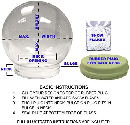 National Artcraft 6" Diameter Glass Snow Globe | Water Globe | Unfinished Birch Wood Base | Rubber Seal | Snow Flakes - Neck Opening is 3-7/8" - (1/Pack)
