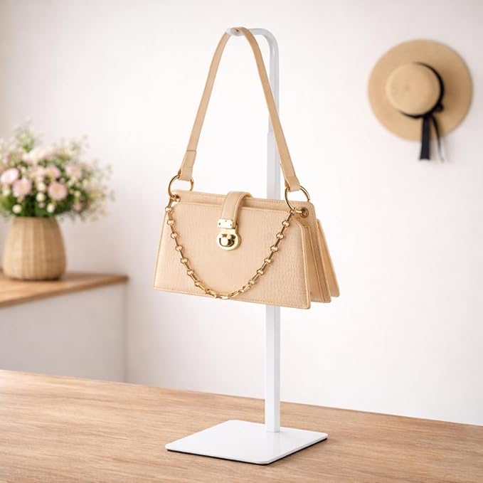 pickpiff Adjustable Purse Display Stand - White Tabletop Display Holder for Handbags, Wreaths and Banners, for Home Closets, Retail Displays and Vendor Booths (1-Pack) | Non-Slip Base
