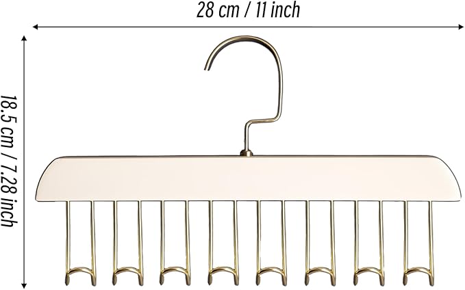 Belt Hanger 2Pcs Belt Hanger with 16 Hooks Bra Hangers for Closet,Space-Saving Wooden Closet Hanger Organizer for Ties, Scarves, Bras,Tank, Tops (1Wood Color 1Brown)