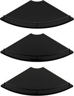 JJL Corner Shelf with Rails, 3-Tier Fan-Shaped Floating Corner Shelf Wall Mounted, 12 Inch Black Rustic Wood Heavy Duty Wall Storage for Bathroom Kitchen Living Room Bedroom