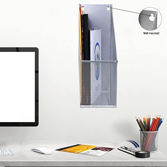 YBM HOME Steel Mesh Wall Magazine File Holder for Home & Office Organization, Serves as a Magazine Rack, Desk Organizer, Letter and Mail Bin, Holds Up to 20 Magazines - 12-Pack Silver, 1111-12
