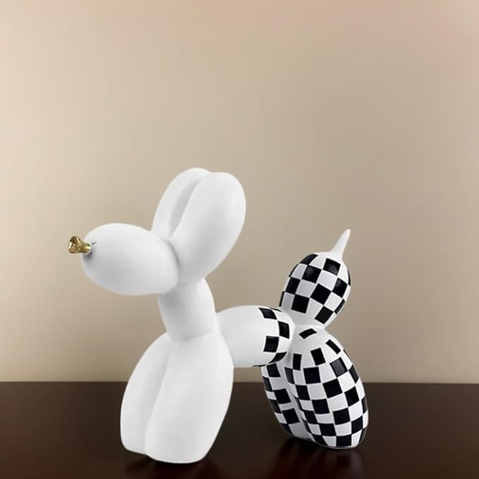 Resin Balloon Dog Sculpture - Collectible Figurines Decor for Home | Office Desktop Resin Decors Balloon Dog Decor (White Grid)