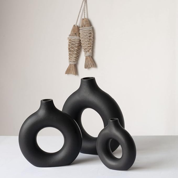 CEMABT Vases for Pampas Grass, 2pc Creative Vase Modern Home Decor,Handmade Vase Black Ceramic Dried Flowers Crafts Ornaments for Office Home Deco Decoration