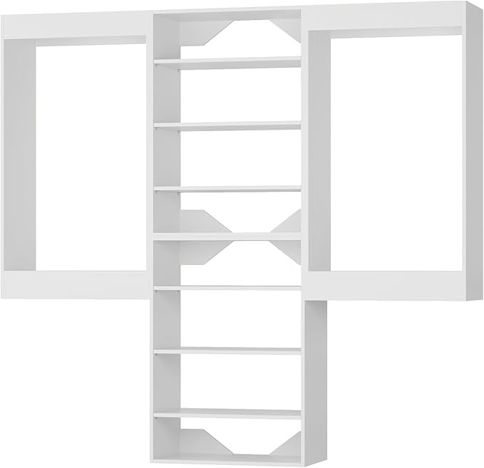 ROOMTEC Modular Closet System, 72" Wall-Mounted Closet Organizer with Hanging Rods and Shelves, Wooden Tower for Walk-In Closets, Wardrobe Storage Kit, White