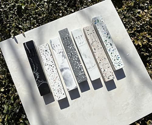 A&S Modern Stone Mezuzah Case Design, Mezuza Cover for Scroll Protection, Easy Peel and Stick Houswarming Gift and Home Blessing (Terrazzo Blue/Green, 5 Inches)