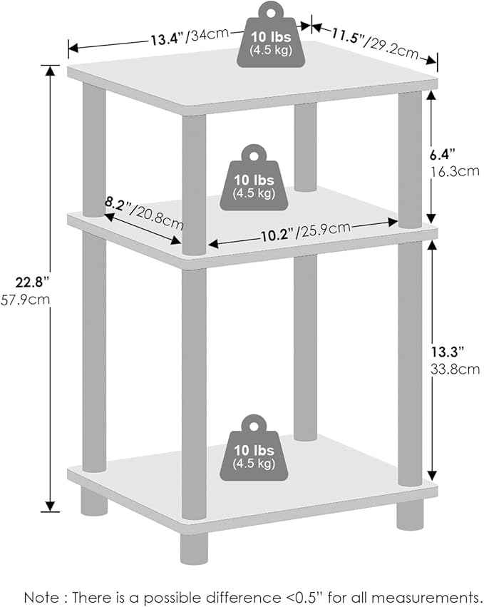 Furinno Turn-N-Tube Storage Shelves, Stackable Standing Shelf, Open Corner Shelf, for Organization and Storage, Living Room, Garage, Home Office, Americano