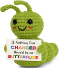Positive Christmas Caterpillar Encouragement Gift – Mini Crochet with Change Quote Card – Small Handmade Comfort Gift for Best Friends Coworkers – Positive Inchworm Motivation Present