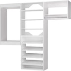 ROOMTEC Modular Closet System, 60" Wall Mounted Modern Closet Organizer with Hanging Rods and Shoe Shelf, Wooden Tower for Walk-In Closets, Wardrobe Storage Kit, White