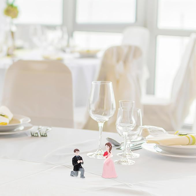 Amosfun Wedding Doll Ornaments Mini Couple Figurines 2.20 Inch Resin Proposal Statue Lightweight Compact Tabletop Display for Wedding Cake Toppers and Home Party Decoration