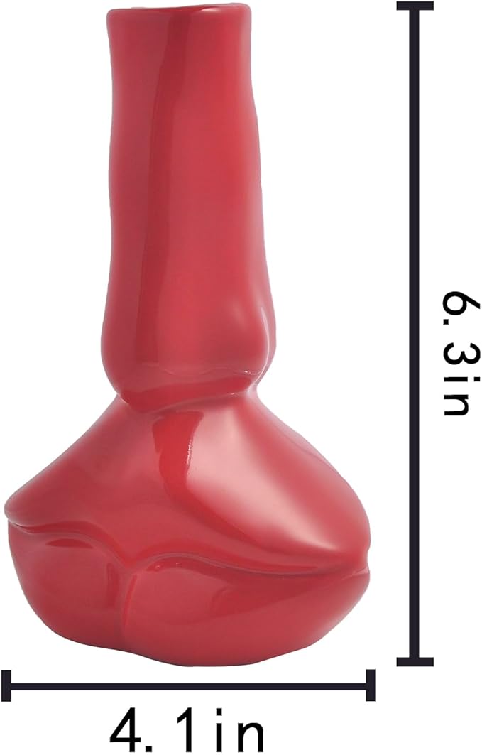 Red Lip Vase, Unique Ceramic Face Shaped Artistic Vase for Flowers, Red Room Dining Table and Desk Decoration