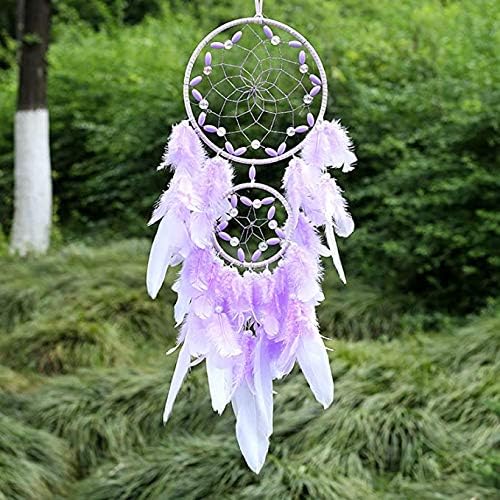 Purple Dream Catcher, Large Dreamcatcher, Handmade Feather Mobile Wall Decor Hanging for Girl Women Bedroom Dorm Room Decorations Home Ornament Birthday Festival Craft Gift (Dual Ring)