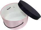 Sarah's Hat Boxes Classic Pink/Black Hat Box – 16.75" x 8.5" (Dia. x Ht.) Handmade in USA – Odorless Non-Toxic Adhesive, Cording Handle – Premium Storage for Hats & Accessories