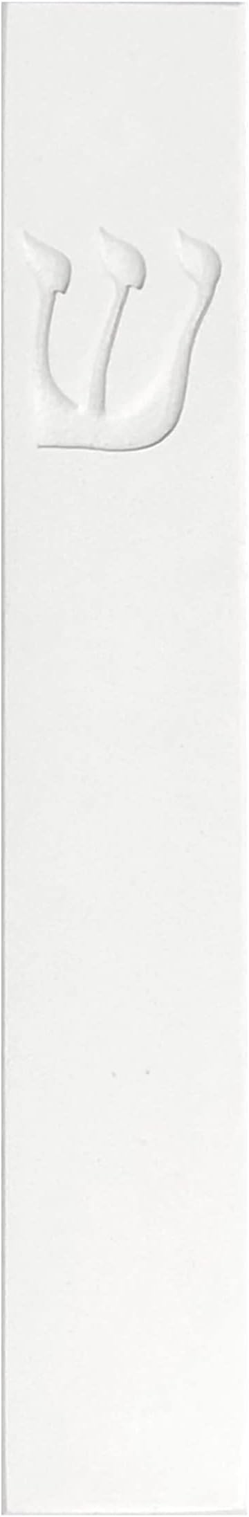 A&S Mezuzot Quartz Mezuzah Case with Engraved Shin Design Easy Peel and Stick Judaica Door Mezuza (Classic White, 6 inches)