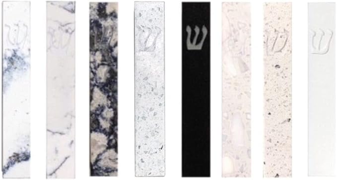 A&S Mezuzot Quartz Mezuzah Case with Engraved Shin Design Easy Peel and Stick Judaica Door Mezuza (White/Grey + GOLD, 8 Inches)