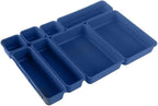 Oggi 8 Pack Interlocking Drawer Organizers & Storage Bins -Bathroom, Office, & Kitchen Organization, Containers for Organizing, Multiple Sizes, Blue