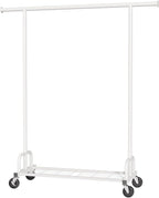 Clothes Rack - Large-Capacity Clothing Racks for Hanging Clothes with Lockable Wheels, Space-Saving Metal Coat Rack for Bedroom, Laundry Room, Entryway, 45.6" x 16.9" x 59", White