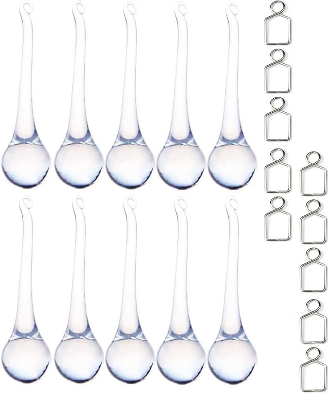kanpura 6 Inch Teardrop Ornaments Glass Drop Ornaments Clear Crystal Chandelier Pendant Hanging for Centerpieces Christmas Tree Winter Party Decor(10 Pcs)