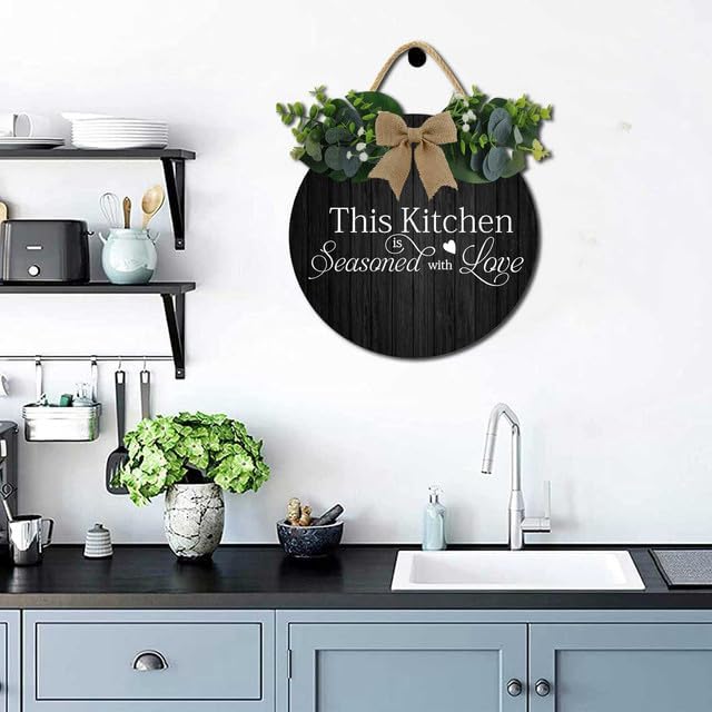 Kitchen Sign,This Kitchen Is Seasoned With Love Rustic Round Wooden Sign,For Home, Office, Store Or Restaurant