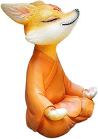 Orange Resin Meditating Fox Statue, Zen Yoga Figurine, Feng Shui Decor for Desktop Bookshelf Indoor Outdoor Plants Home Garden, Spiritual Gifts for Yoga & Meditation Lovers