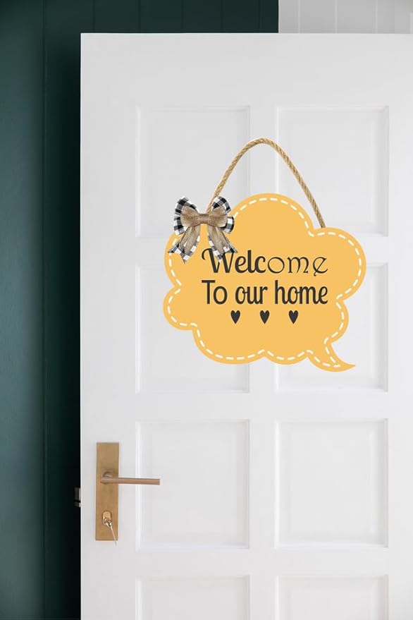 Welcome To Our Home Sign for Front Door 12'' Bubble Shape Wood Sign Hanging Decor Outdoor sign for Farmhouse porch Wall Pediments Decorations