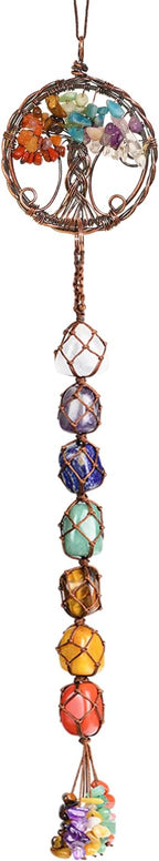 Handmade Crystal Window Car Hanging Ornaments 7 Chakra Home Decoration Feng Shui Ornament Yoga Meditation Car Decoration Tumbled Palm Stones (Style12)