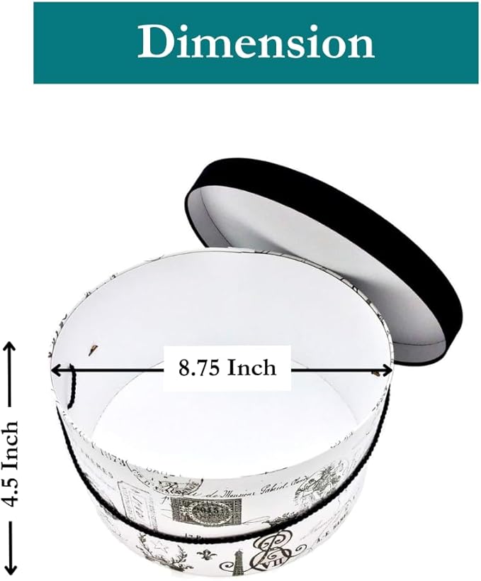Sarah's Hat Boxes Classic Paris Hat Box – 8.75" x 4.5" (Dia. x Ht.) Handmade in USA – Odorless Non-Toxic Adhesive, Cording Handle – Premium Storage for Hats & Accessories