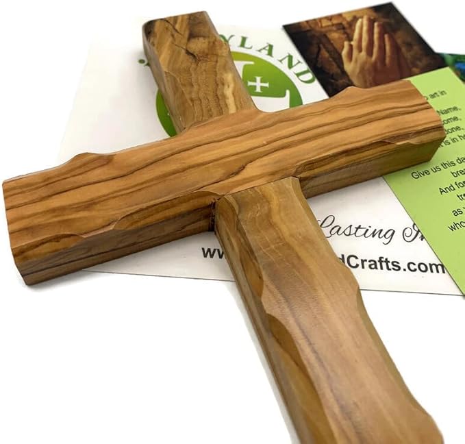 Olive Wood Wall Cross from Bethlehem, Wall Hanging Wooden Crosses, Christening Confirmation Cross Gift, Baptism Gifts, Holy Wall Cross, Hand Made religious décor Cross Holy Land (Large 8" x 5")