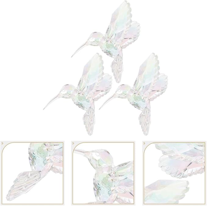 Milisten Iridescent Hummingbird Ornament Set of 3 Acrylic Hanging Pendants 3.93X3.74X2.75 Inch Decorative Bird Home Garden Wall Ceiling Decor