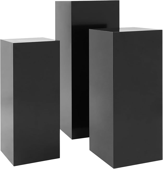 3 PCS Display Pedestal Stand, Metal Display Pedestal Stands Decoration Cube Sculpture Displays Column Square Displays Stands Pillars for Wedding Party Baby Shower Birthday (Black, 3PCS)
