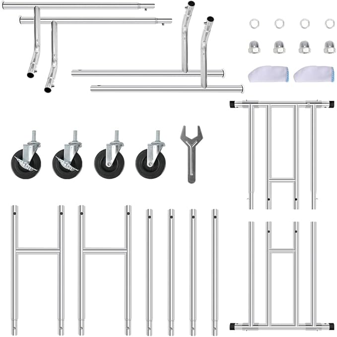 Silver Heavy Duty Double Rod Garment Rack for Hanging Clothes Chrome, Commercial Rolling Clothes Organizer Commercial Metal with Lockable Wheels Mobile for Coats Dresses