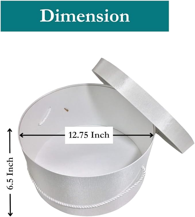 Sarah's Hat Boxes Classic White Hat Box – 12.75" x 6.5" (Dia. x Ht.) Handmade in USA – Odorless Non-Toxic Adhesive, Cording Handle – Premium Storage for Hats & Accessories