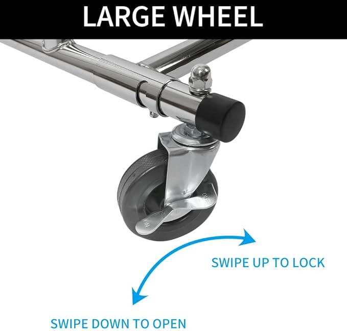 Silver Heavy Duty Double Rod Garment Rack for Hanging Clothes Chrome, Commercial Rolling Clothes Organizer Commercial Metal with Lockable Wheels Mobile for Coats Dresses
