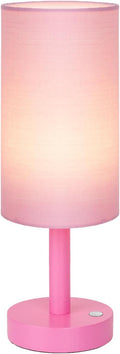 LALISU Small Table Lamp Nightstand Lamp Linen Lampshade Bedroom Wood Base Small Bedside Lamp for Night Stands, Desk Lamps for Reading Living Room, Office (LED Bulb Included) (Pink)