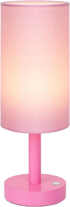 LALISU Small Table Lamp Nightstand Lamp Linen Lampshade Bedroom Wood Base Small Bedside Lamp for Night Stands, Desk Lamps for Reading Living Room, Office (LED Bulb Included) (Pink)