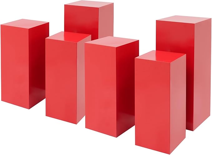 6Pcs Square Display Pedestal Stands Set for Party, Metal Display Stand Plinth Pillars, Cake Stands Pillars for Wedding Birthday Art Decor Risers, 11.8*31.5" (L), 11.02*25.6" (M), 10.24*23.6" (S)
