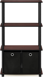 Furinno NW889DC/BK Go Green 4-Tier Multipurpose Storage Rack w/Bins, Dark Cherry/Black