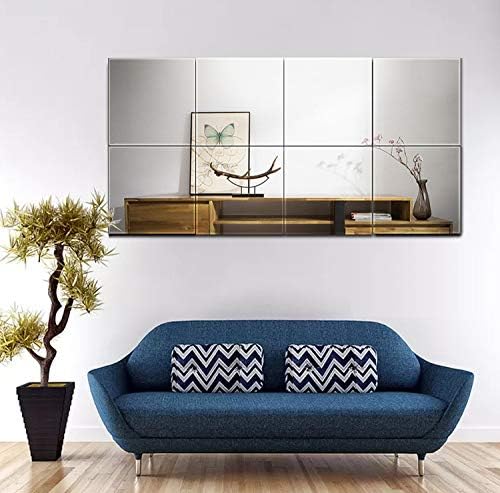 Ruomeng Full Length Wall Mirror Tiles - 10" x 10" x 8Pcs Frameless Full Body Mirror Tiles Wall Mounted Mirror for Home Gym Vanity Bedroom, Living Room