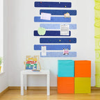 Vuzvuv 8 pcs Bulletin Board Bar Strips with 50 Pushpins & 10 Wooden Clip pins，Self Adhesive Cork Board for Wall，Felt Pin Board for School，Office Decor(Blue)