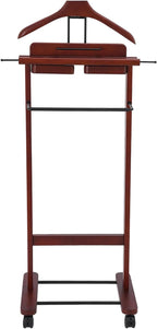 Freestanding Mens Valet Stand with Drawer, Rolling Suit Hanger Butler Clothes Rack with Base, for Office Living Room Bedroom